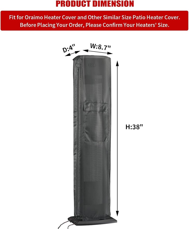 Andacar Patio Heater Covers, Waterproof Outdoor Heater Cover with Zipper Heavy Duty Electric Heater Storage Cover for Patio Outside Home Use (8.6"D × 3.9"W × 37.8"H) - Image 3